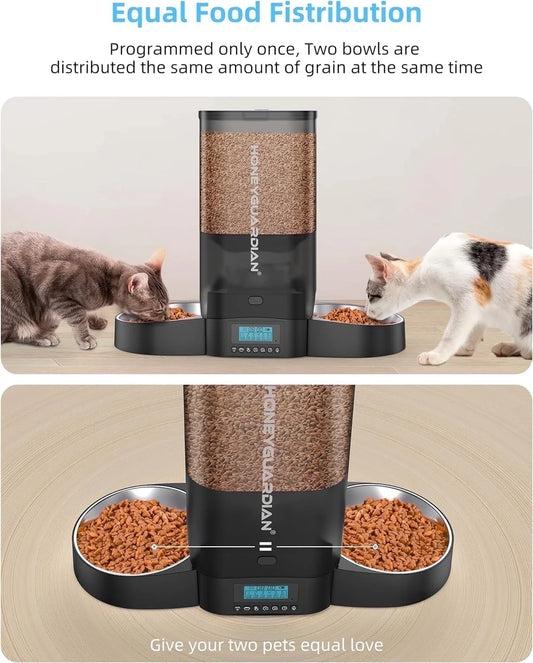 5 L Automatic Cat Feeder with Stainless Steel Bowl and Desiccant Bag for Cats