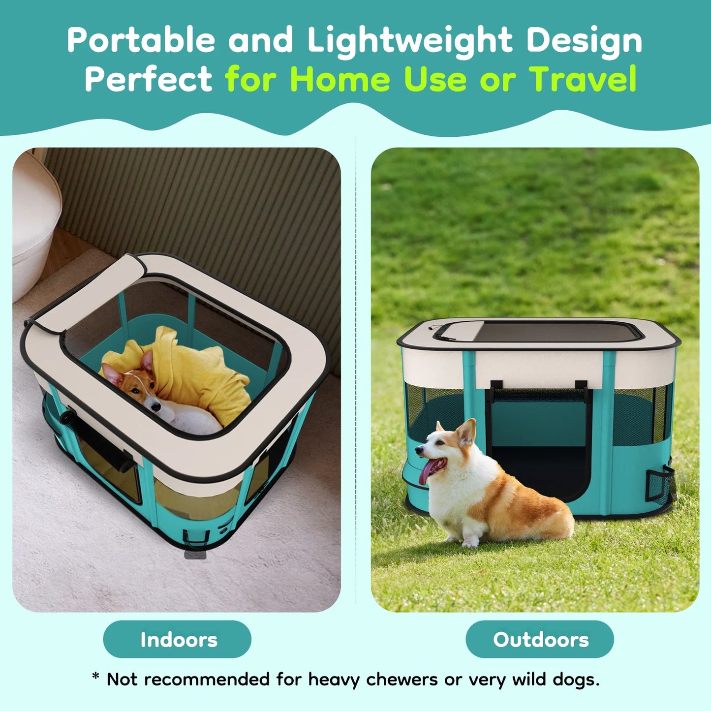 Pet Playpen, Foldable Portable Dog Cat Playpens Exercise Kennel Tent, Removable Shade Cover, Indoor Outdoor Travel Camping Use(M)