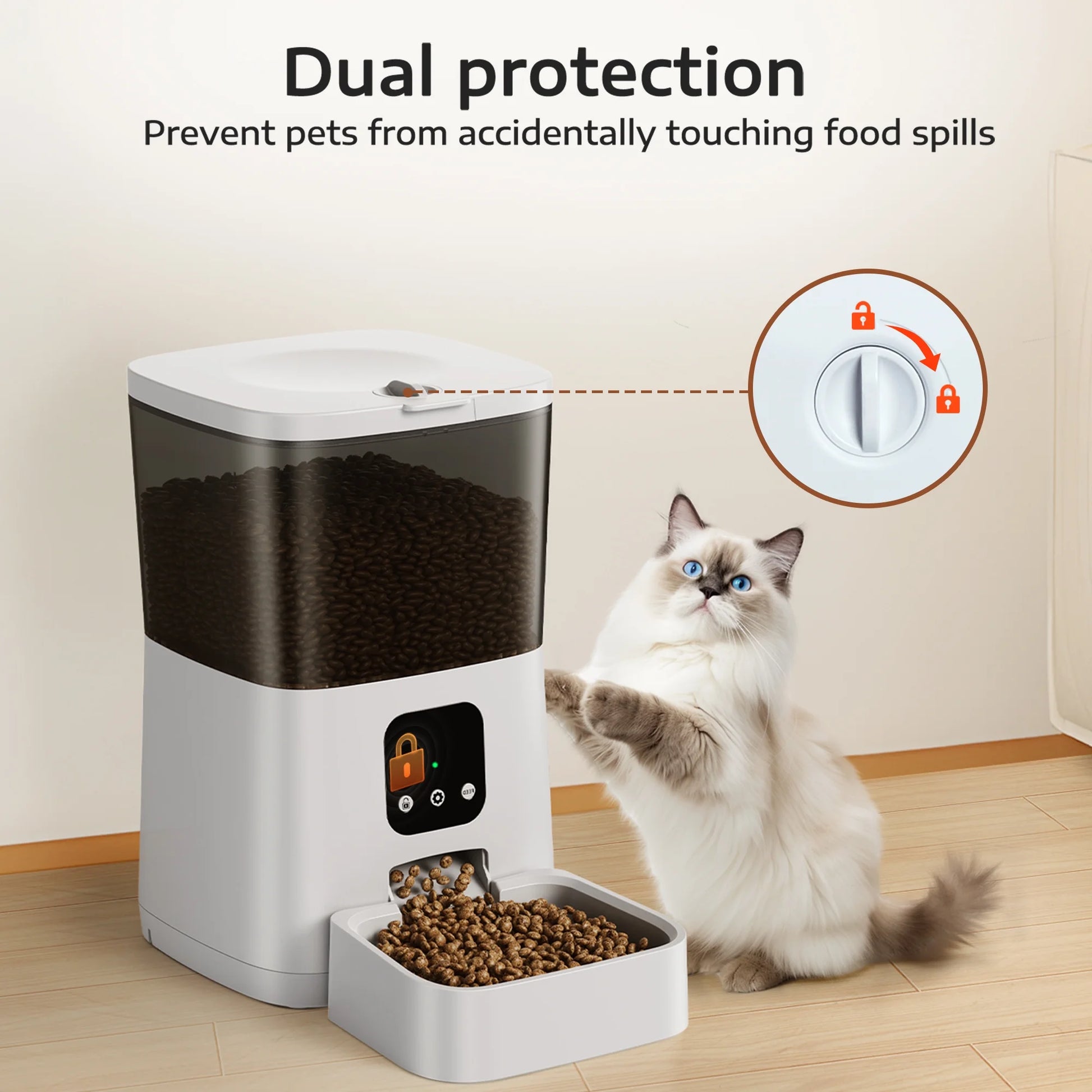 7L Automatic Smart Food Dispenser Pet Feeder, Wi-Fi Timed with APP Remote Feeding for Cats and Dogs White 13.10 X 6.50 X 12.60 In