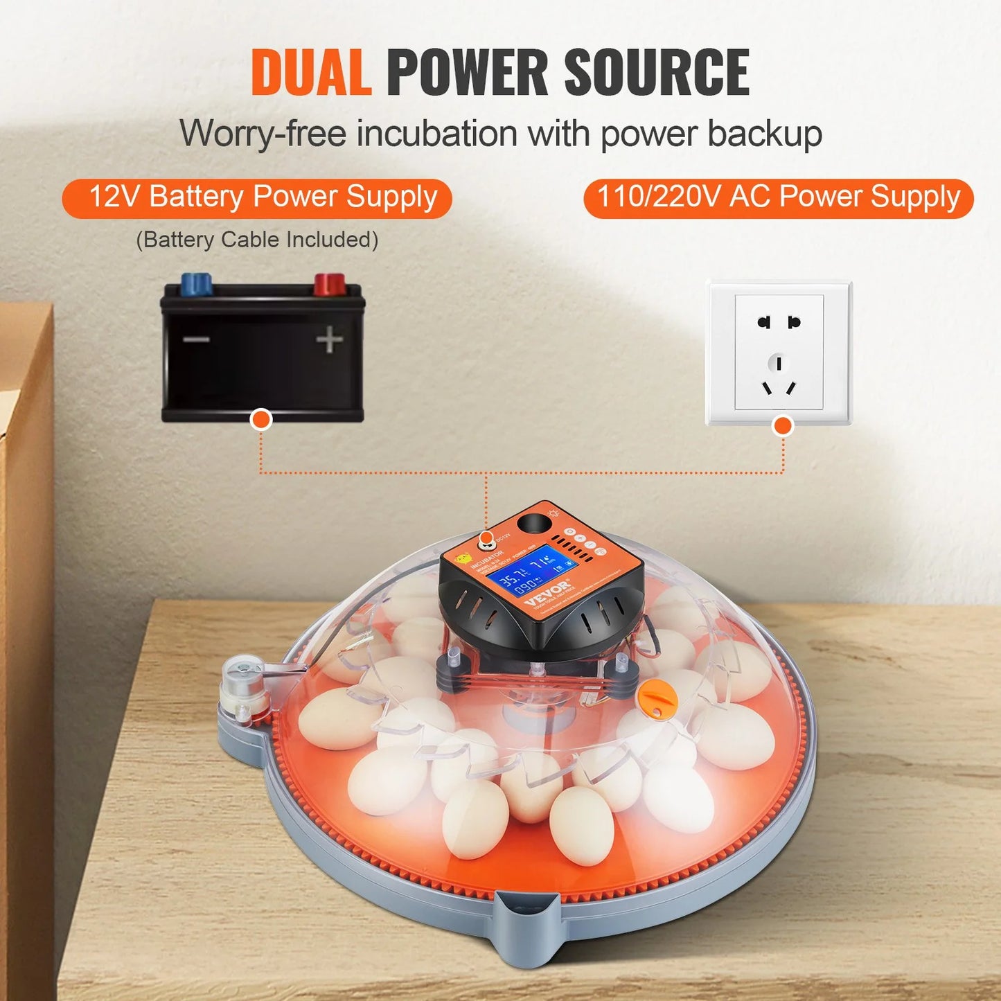 VEVOR Egg Incubator, Incubators for Hatching Eggs, Automatic Egg Turner with Temperature and Humidity Control, 24 Eggs Poultry Hatcher with ABS Transparent Shell for Chicken, Duck, Quail