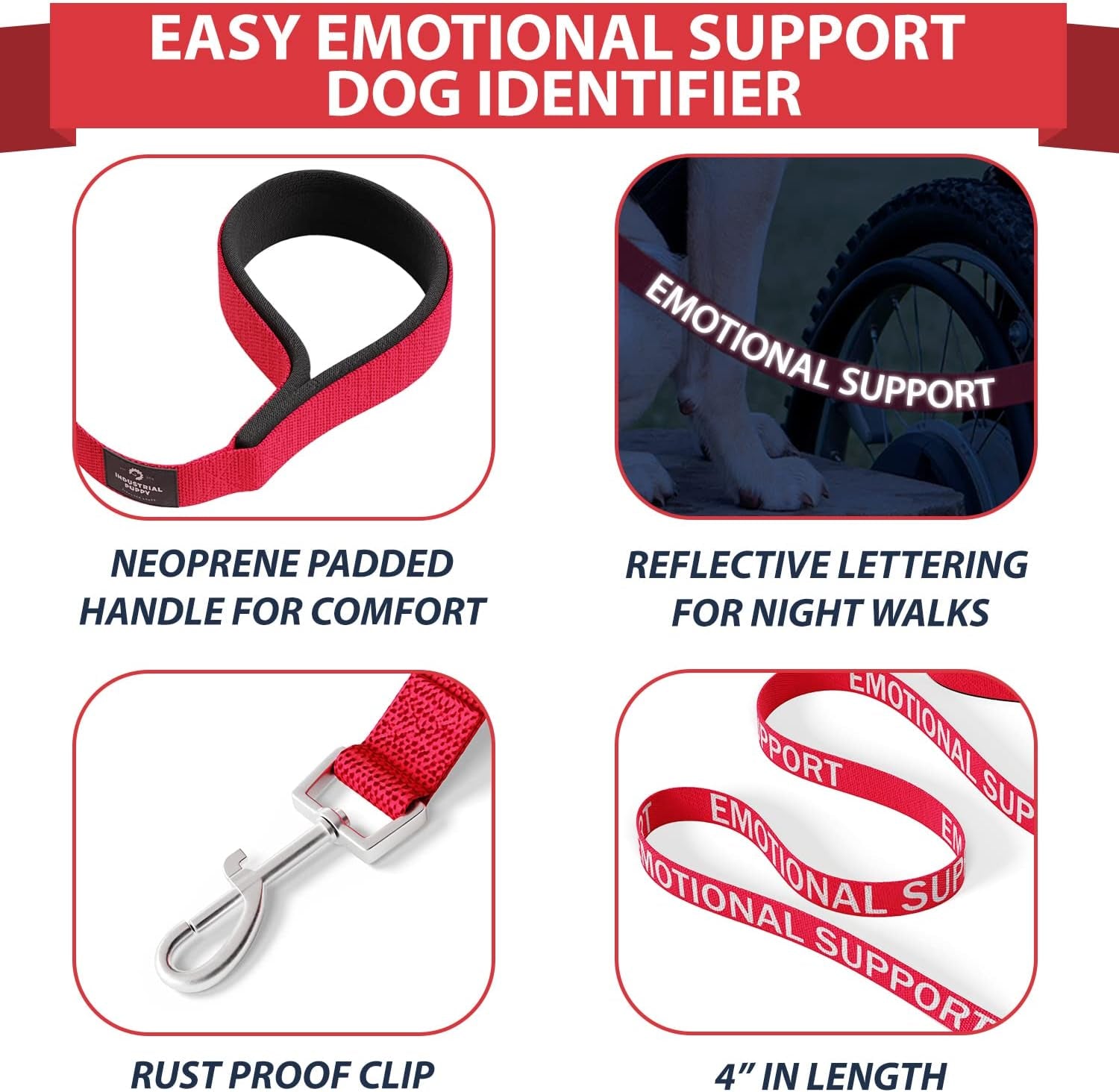 Emotional Support Vest Harness with Hook, Loop Straps and Handle, 2 Reflective Emotional Support Self-Adhesive Straps, Detachable, ESA Matching Leash Set, Dog Accessories, XXS, Red