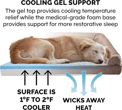 Cooling Gel Dog Bed for Large/Medium Dogs W/ Removable Bolsters & Washable Cover, for Dogs up to 55 Lbs - Luxe Faux Fur & Performance Linen Sofa - Woodsmoke, Large