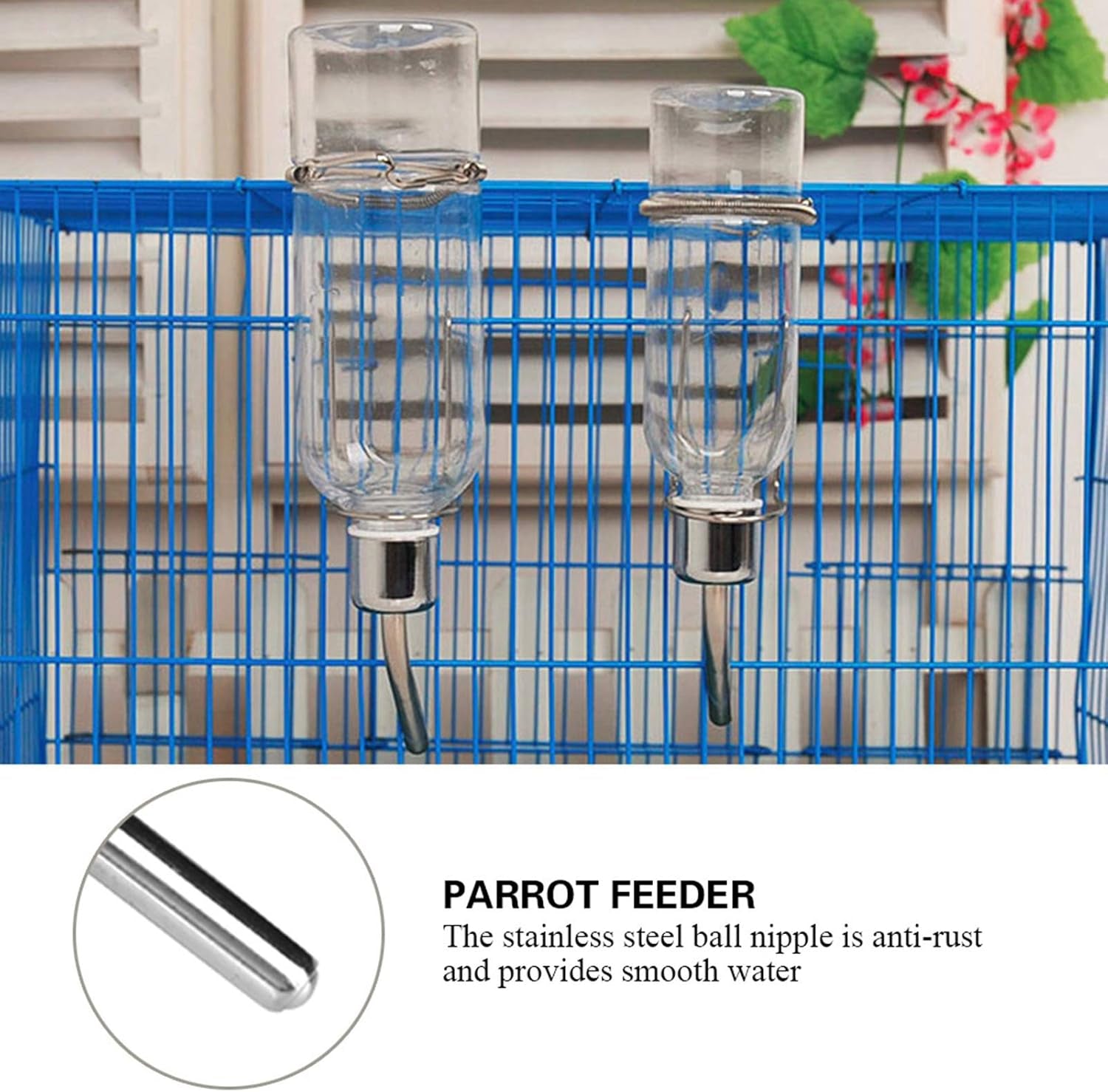 Pet Feeder Automatic Pet Water Dispenser Practical Parrot Water Drinking Feeding Bottle with Stainless Steel Ball Nipple (S)