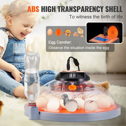 VEVOR Egg Incubator, Incubators for Hatching Eggs, Automatic Egg Turner with Temperature and Humidity Control, 24 Eggs Poultry Hatcher with ABS Transparent Shell for Chicken, Duck, Quail