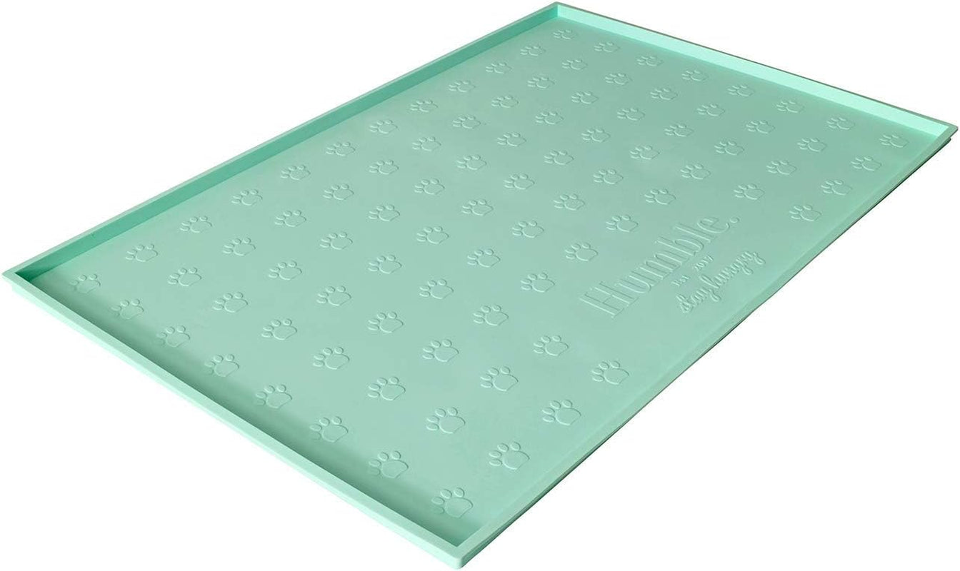 Food Mat Feeding Tray - Non-Slip, Anti-Spill, Raised Dog Food Mat, Easy Clean Waterproof - Premium Quality Silicone - Perfect for Dog Bowl Mat and Cat Feeding Mat Tray, 24"X16" (Cool Mint)