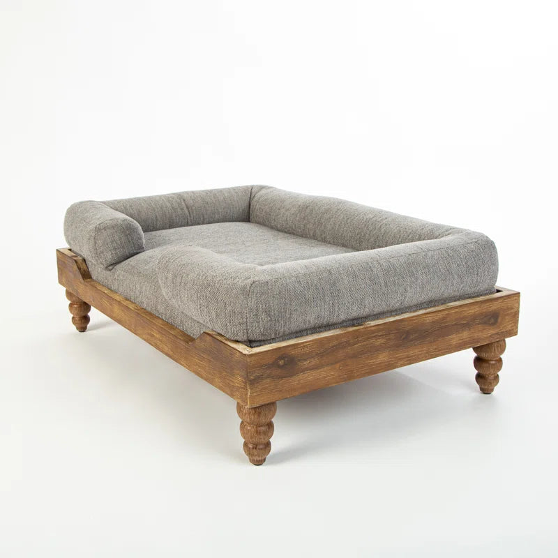Acacia Wood Dog Bed with Washable Cushion