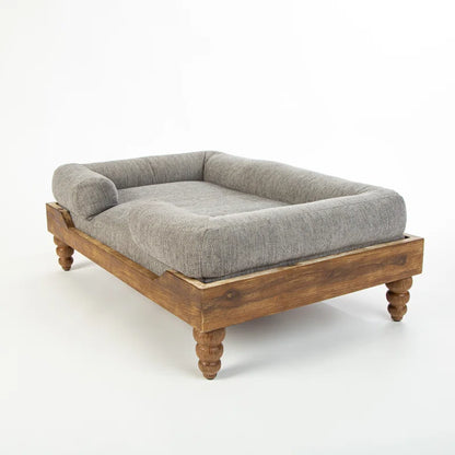 Acacia Wood Dog Bed with Washable Cushion