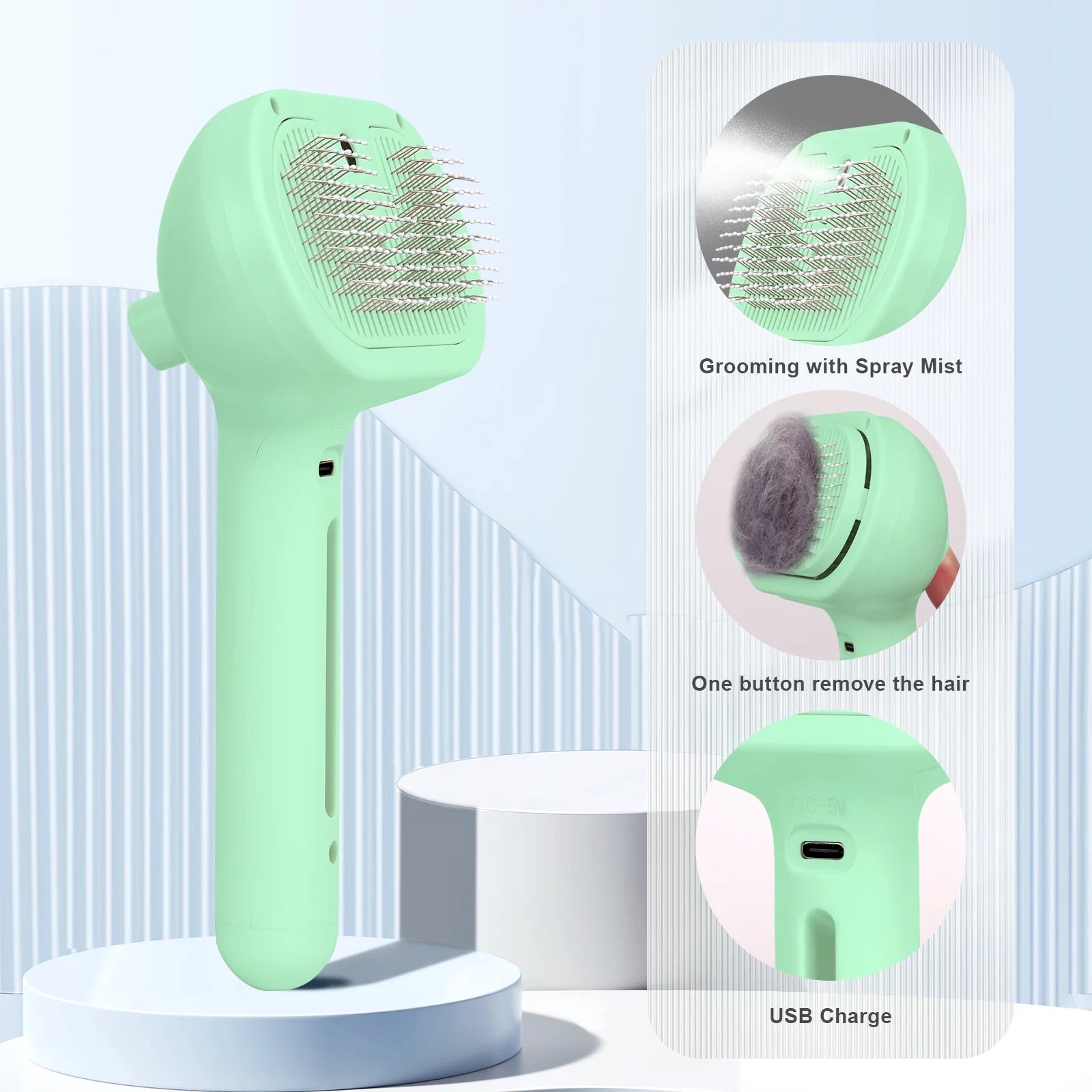 Auto Spray Cat/Dog Hair Brush to Wet Hair,2In1 Cleaning Brutsh,Extra Gain Cat Nail Clipper,Green