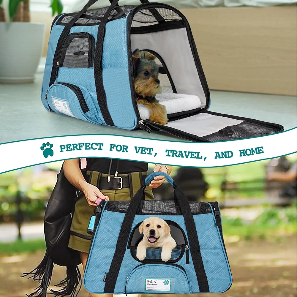 Airline Approved Pet Carrier for Cat, Soft Sided Dog Carrier for Small Dogs, Cat Travel Supplies Accessories for Indoor Cats, Ventilated Pet Carrying Bag Medium Large Kitten Puppy, Large Blue