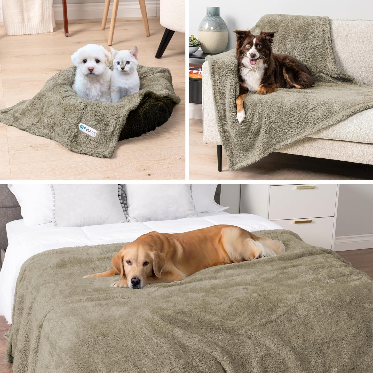 Fluffy Waterproof Dog Blanket for Small Medium Dogs, Soft Warm Pet Sherpa Throw Pee Proof Couch Cover, Reversible Cat Puppy Bed Blanket Sofa Protector, Plush Washable Pad (Taupe Camel, 24X32)