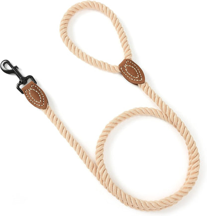 Dog Leash | Braided Cotton Rope Dog Leashes with Leather Tailor Tip | 6 Feet Dog Leash W Heavy Duty Metal Clasp | Wedding Dog Leash (Light Brown, 72 Inches)