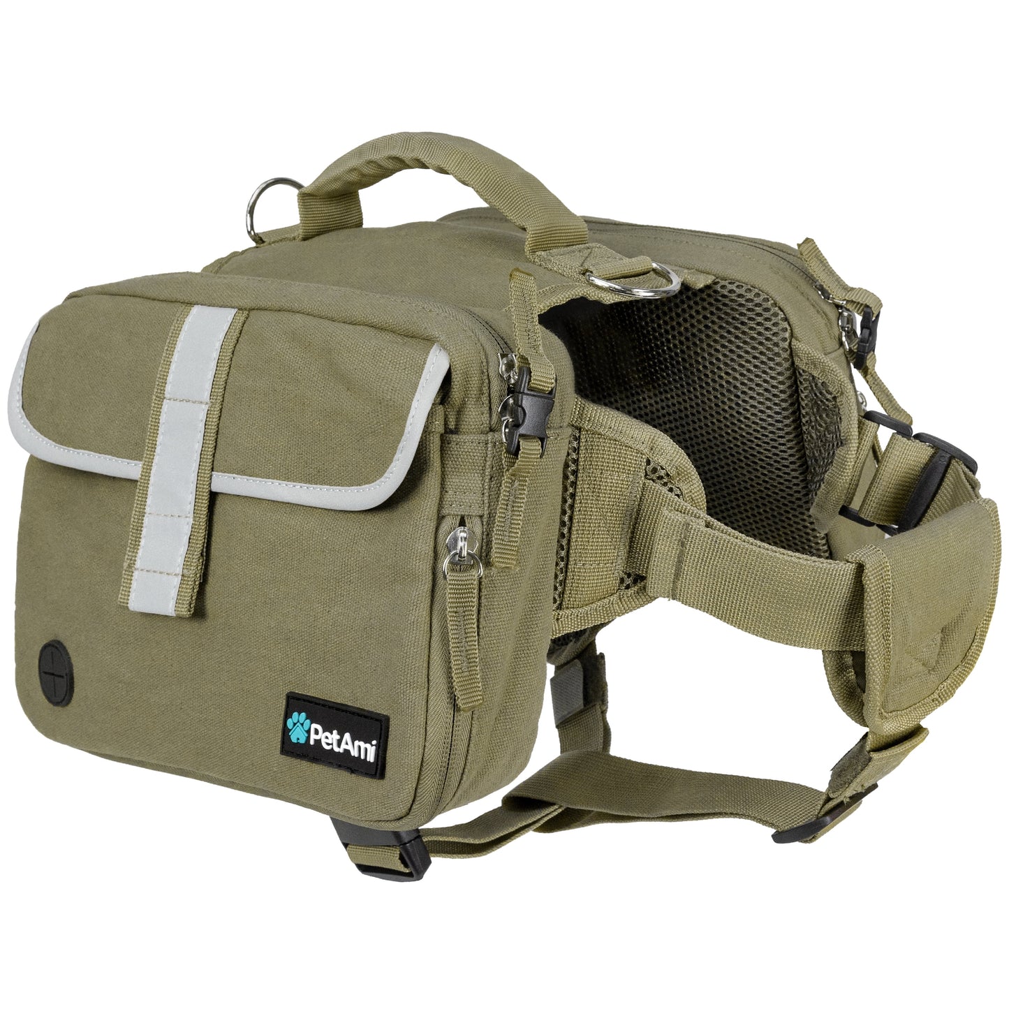 Dog Backpack for Medium Large Dogs, Dog Saddle Bag for Dogs to Wear, Tactical Harness Saddlebag with Reflective Safety Side Pockets Hiking Camping, Vest Dog Pack for Travel (Olive Green, Large)