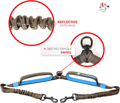 Exquisite Double Leash for Two Dogs - 2 Dog Leash Coupler - Double Dog Leash for Large Dogs - Two Dog Leash No Tangle Splitter - Dual Dog Leash Attachment (Coupler Only, Large, Grey & Blue)