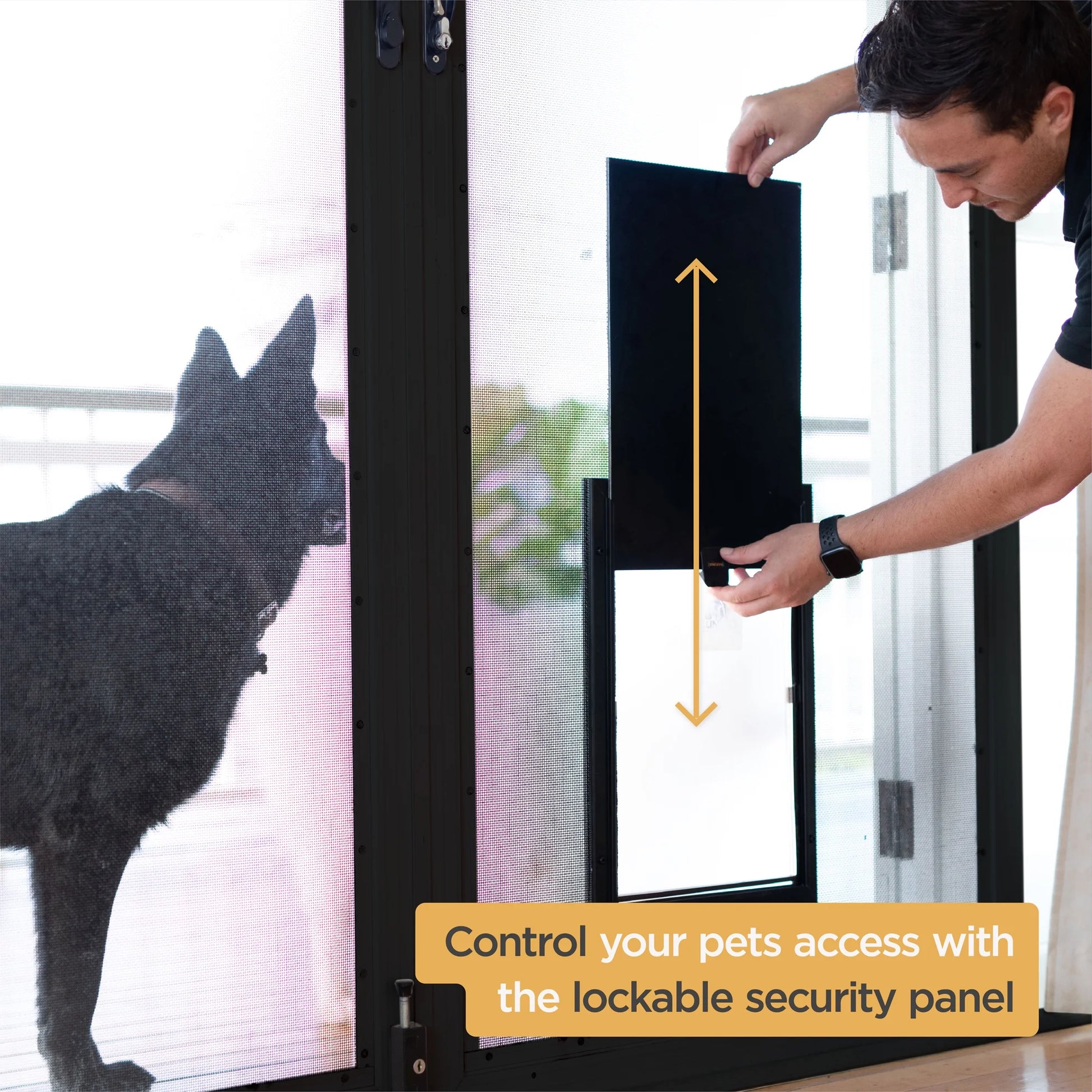 Black Deluxe Aluminum Extra Large Pet Door for Doors up to 2.76", for Pets up to 220Lbs