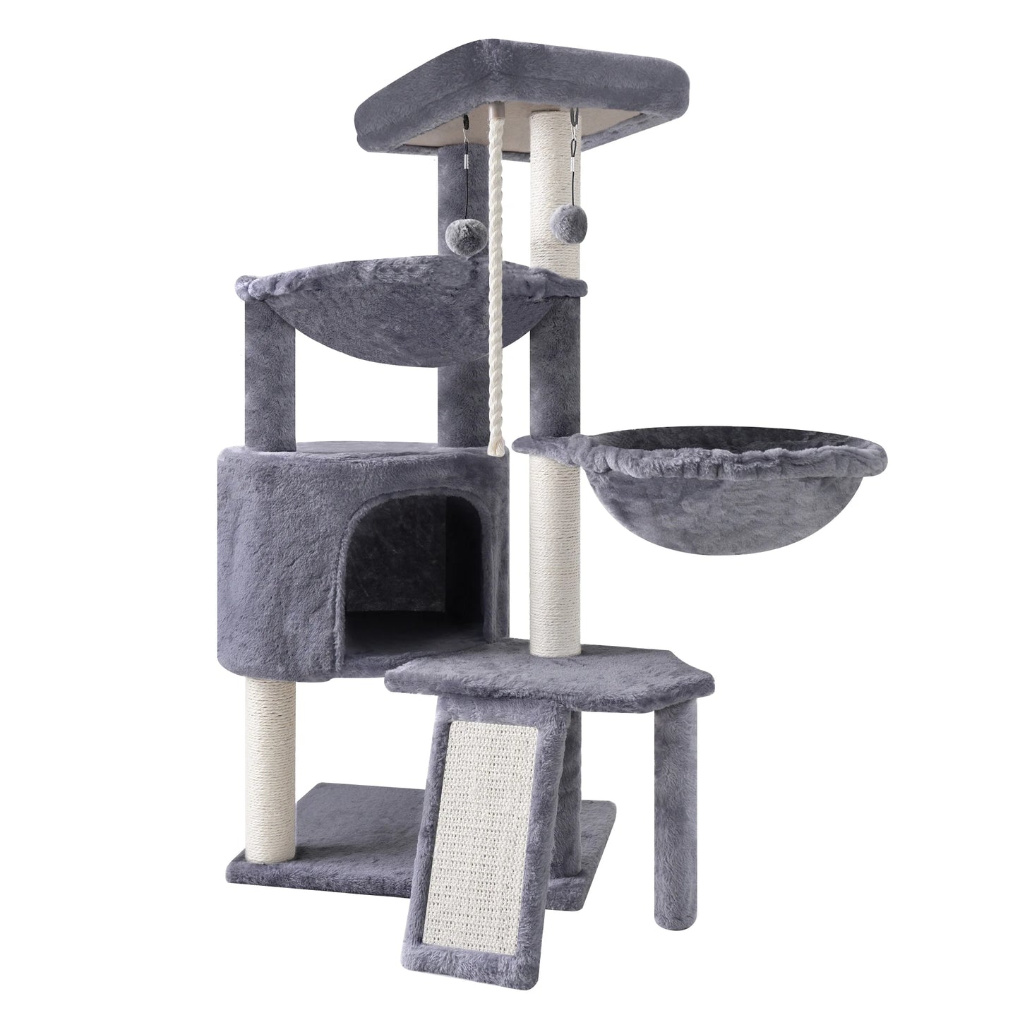 37.4'' Cat Tree Cat Tower with Scratching Posts, Activity Centre Climbing Tree Cat Furniture with Cat Condo and Two Hammocks, Grey