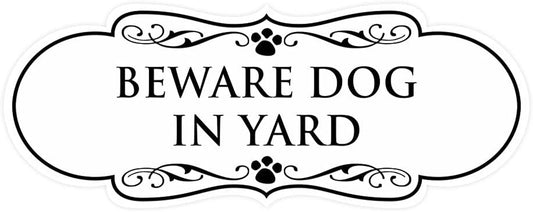 Designer Paws, Beware Dog in Yard Sign (White) - Medium