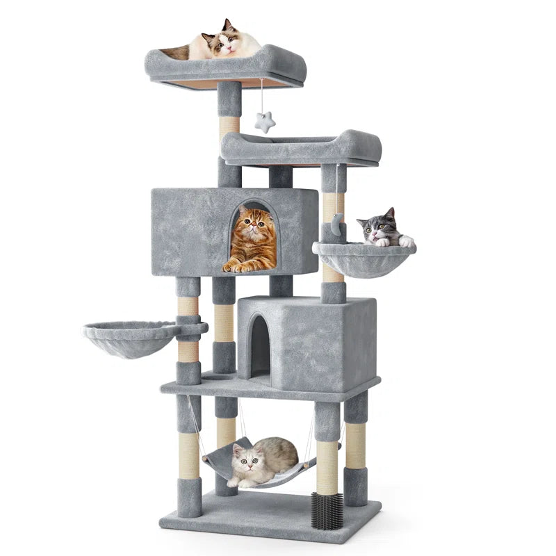 Luann 58" Cat Tree, Kitten Tower Condo Cat House with Sisal Scratching Post, Hammock and Perch Bed