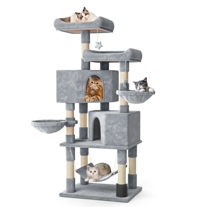 Luann 58" Cat Tree, Kitten Tower Condo Cat House with Sisal Scratching Post, Hammock and Perch Bed