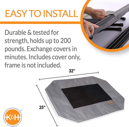 Dog Cot Replacement Cover, Designed to Fit K&H Medium Pet Cots (Sold Separately), Indoor Outdoor, Breathable Cooling Mesh Center, Machine Washable - Medium 32 X 25In Gray