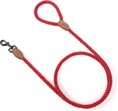 Dog Leash | Braided Cotton Rope Dog Leashes with Leather Tailor Tip | 5 Feet Dog Leash W Heavy Duty Metal Clasp | Wedding Dog Leash (Red, 60 Inches)