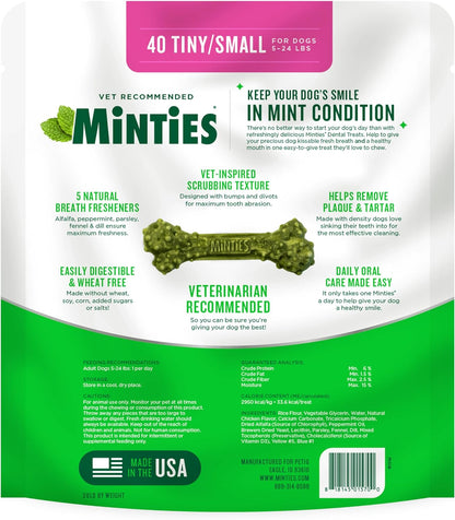 Dental Chews for Dogs, 40 Count, Vet-Recommended Mint-Flavored Dental Treats for Tiny/Small Dogs 5-24 Lbs, Dental Bones Clean Teeth, Fight Bad Breath, and Removes Plaque and Tartar