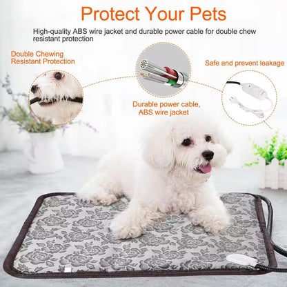 17.7 In. X 17.7 In. Pet Heating Pad Small Dog Cat Bed Electric Heating Mat Waterproof Adjustable Warming Blanket