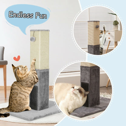 31 Inch Tall Cat Scratching Post Claw Scratcher with Sisal Rope and 2 Plush Ball