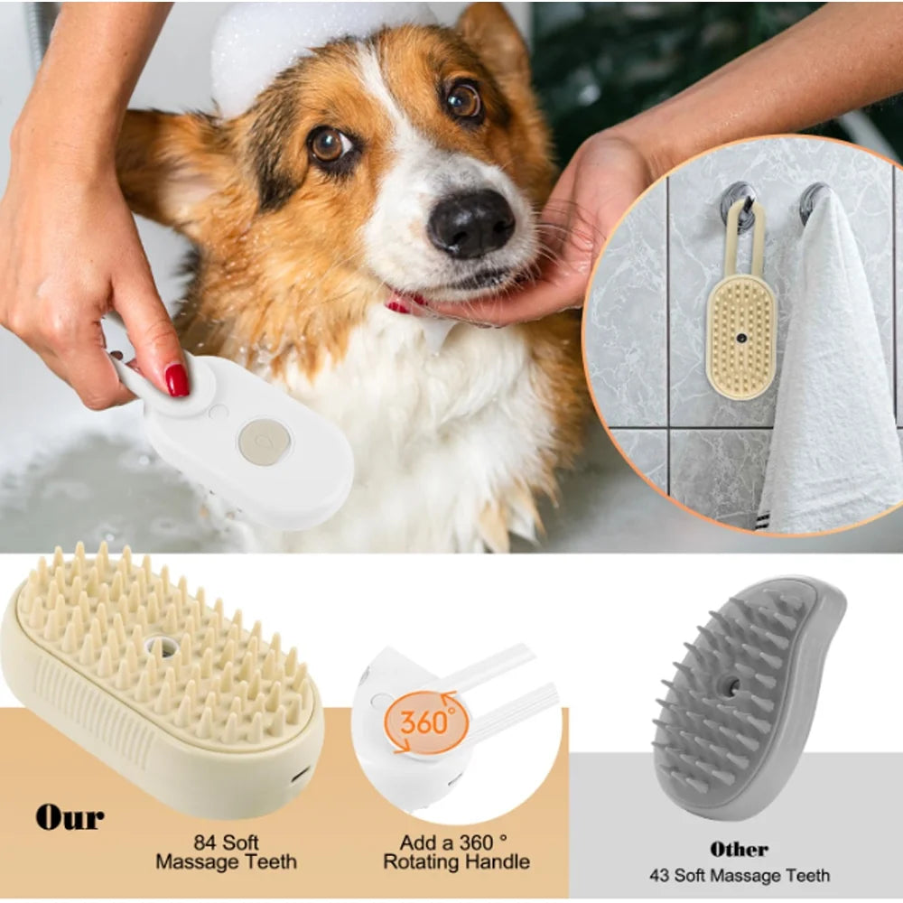 3 in 1 Updated Self Cleaning Cat Steamer Brush - Self Cleaning Steamy Cat Brush with Massage Sheding for Cats Dogs