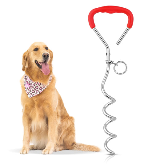 Dog Stake , Heavy Duty Dog Anchor for Small to Large Dogs up to 120Lbs, Red, 16''