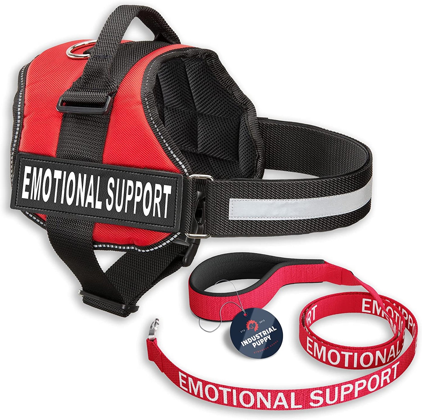 Emotional Support Vest Harness with Hook, Loop Straps and Handle, 2 Reflective Emotional Support Self-Adhesive Straps, Detachable, ESA Matching Leash Set, Dog Accessories, XXS, Red