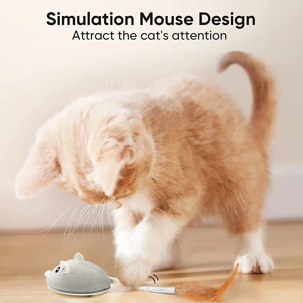 Cat Toys, Electronic Interactive Cat Toys for Indoor Cats, Automatic Cat Toys with Feather Tail, Smart Sensing Mouse Cat Toys with USB Rechargeable for Kitten Indoor Outdoor Activity