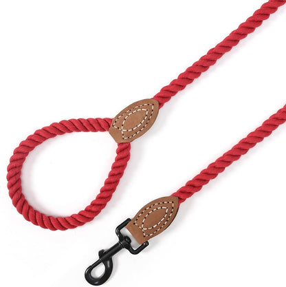 Dog Leash | Braided Cotton Rope Dog Leashes with Leather Tailor Tip | 5 Feet Dog Leash W Heavy Duty Metal Clasp | Wedding Dog Leash (Red, 60 Inches)