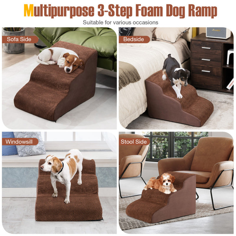 3-Tier Non-Slip Dog Steps with High-Density Sponge and Silicone Paw Prints