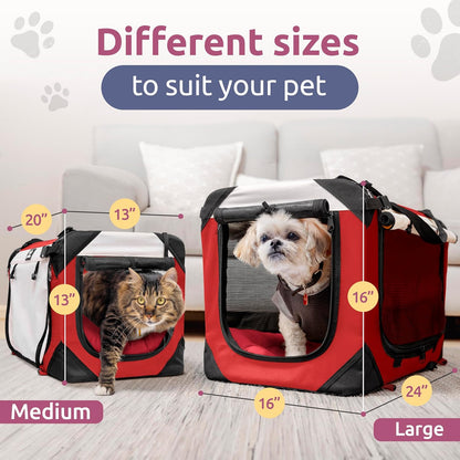 Large Cat & Dog Carrier for 2 Cats or Medium Dogs, Soft-Sided, Collapsible with Locking Zippers, Portable Travel Bag with Soft Bed, Red