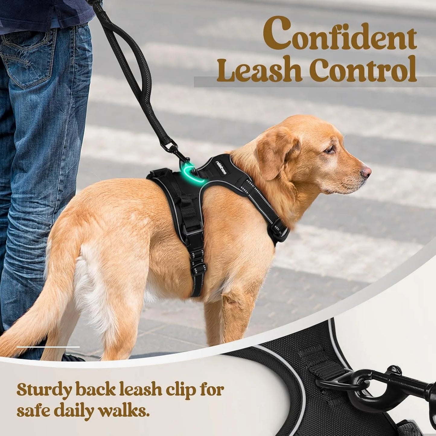 Dog Harness, No-Pull Pet Harness with 2 Leash Clips, Adjustable Soft Padded Dog Vest, Reflective Outdoor Pet Oxford Vest with Easy Control Handle for Large Dogs, Black