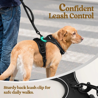 Dog Harness, No-Pull Pet Harness with 2 Leash Clips, Adjustable Soft Padded Dog Vest, Reflective Outdoor Pet Oxford Vest with Easy Control Handle for Large Dogs, Black