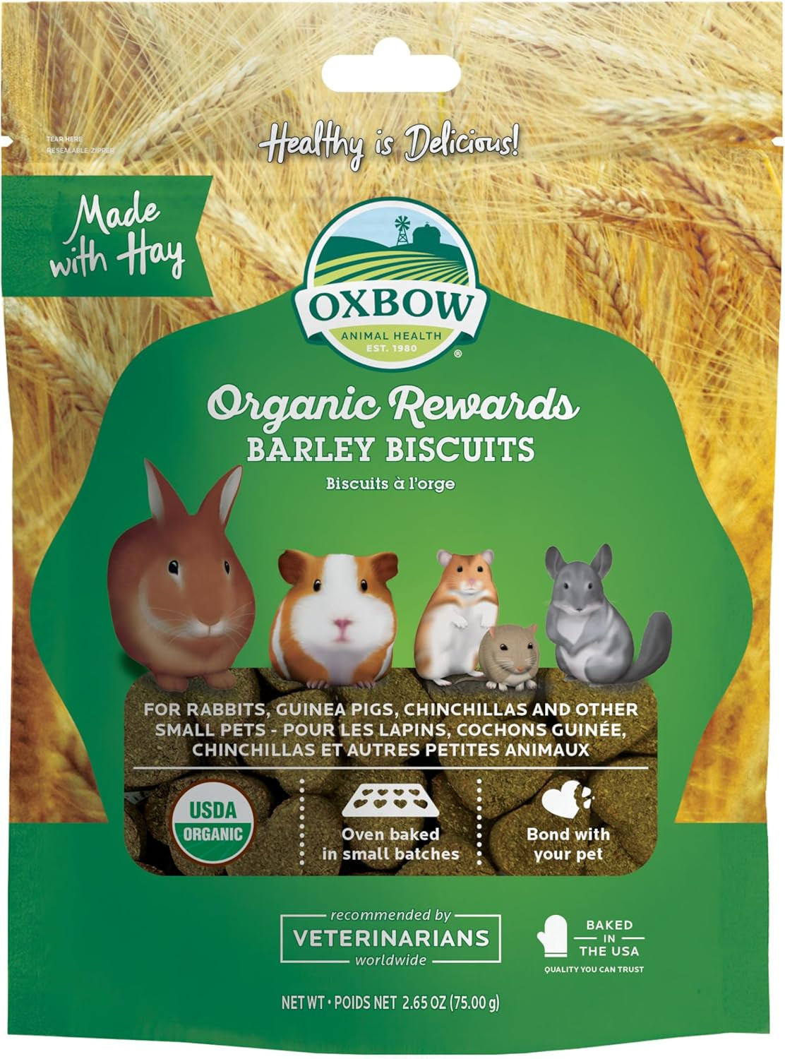 Organic Rewards Barley and Hay Biscuit Treats for Rabbits, Guinea Pigs, Chinchillas, and Small Pets